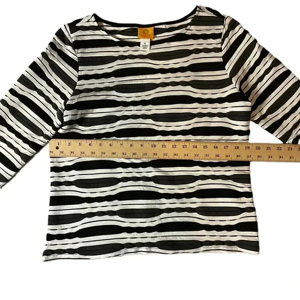 Ruby Rd Womens White Grey Black Striped Round Neck 34 Sleeve Blouse Petite Large - Picture 3 of 5